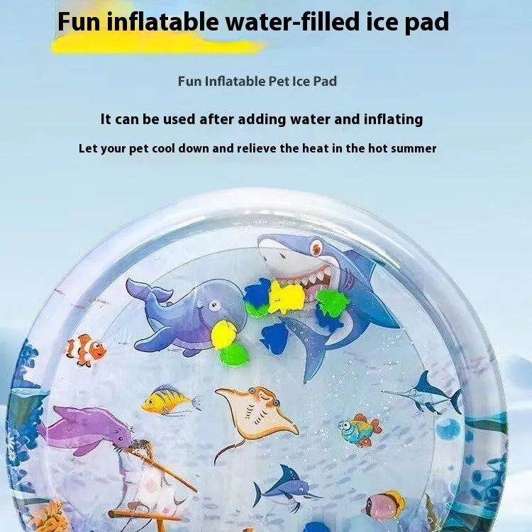 Summer cooling pet water bed cushion inflatable ice pad with fish pattern PVC 65cm