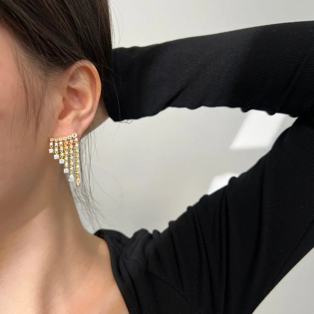 S925 sterling silver stud earrings with round zircon inlay geometric design on white background platinum finish