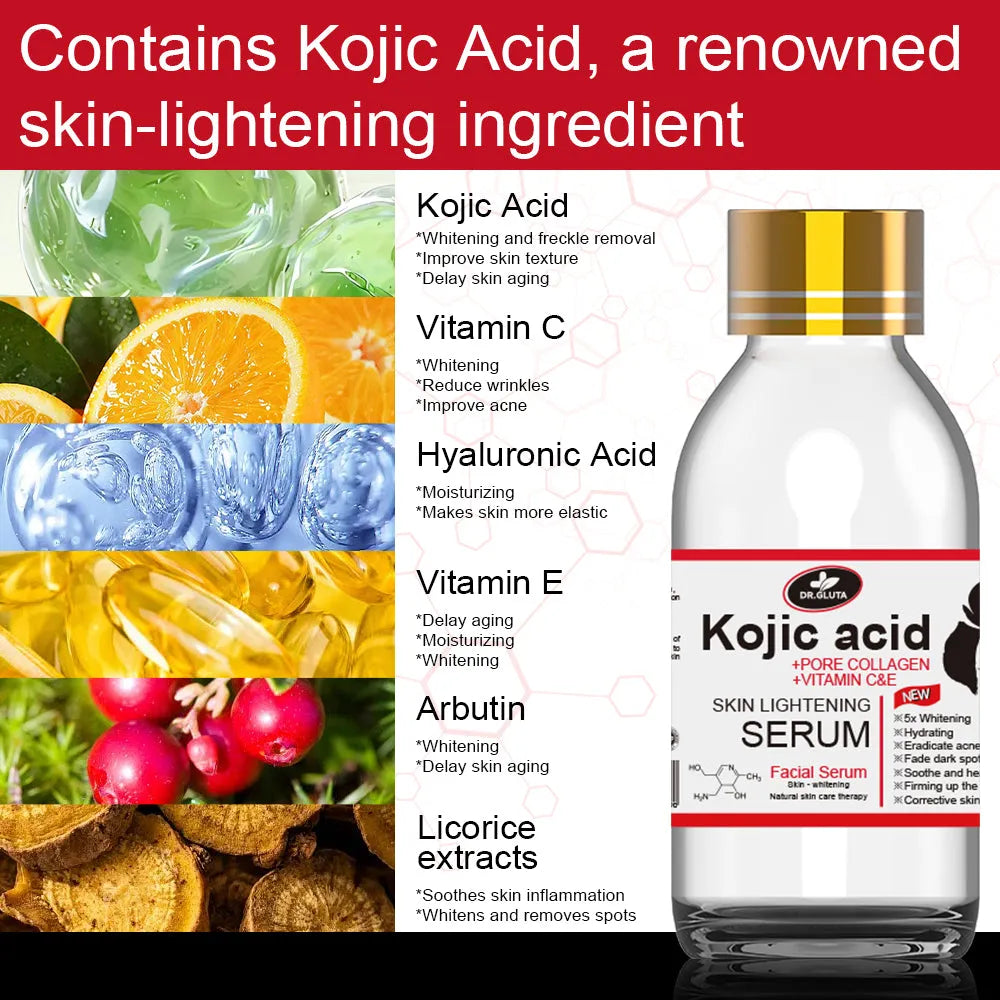 125ml kojic acid serum bottle for skin lightening, uneven skin tone and dull skin, natural skin care therapy