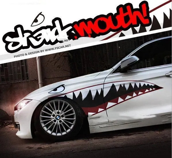 Large shark design PVC sticker for car body, showing Model A and Model B size options.