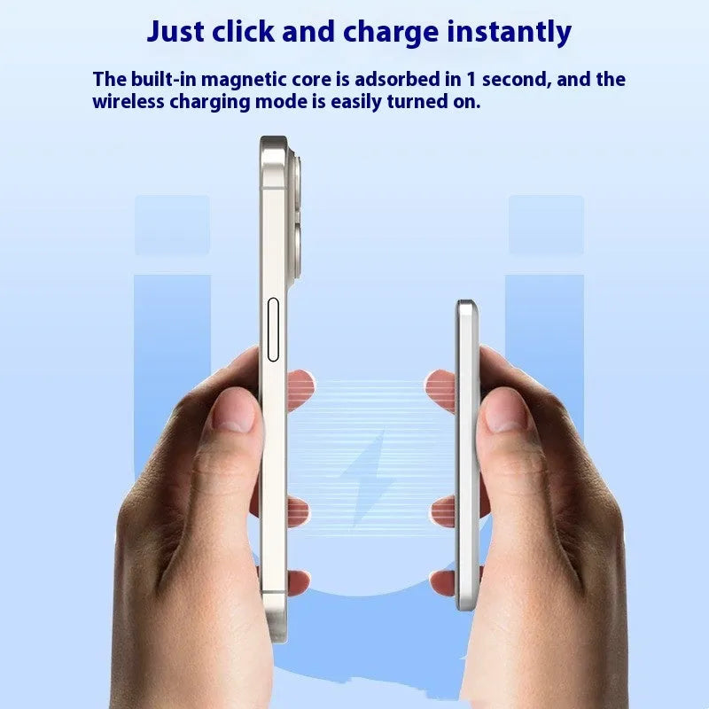 Gun grey magnetic wireless power bank showing ultra-thin 9mm alloy design with 10000mAh capacity