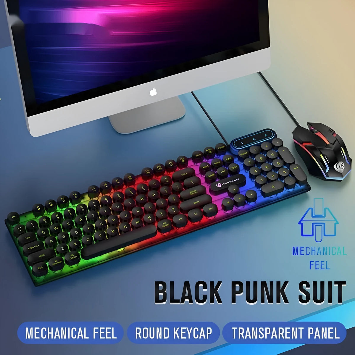 Wired USB keyboard and mouse set for desktop computer in white or black, silicone material, 1.5 line series cable