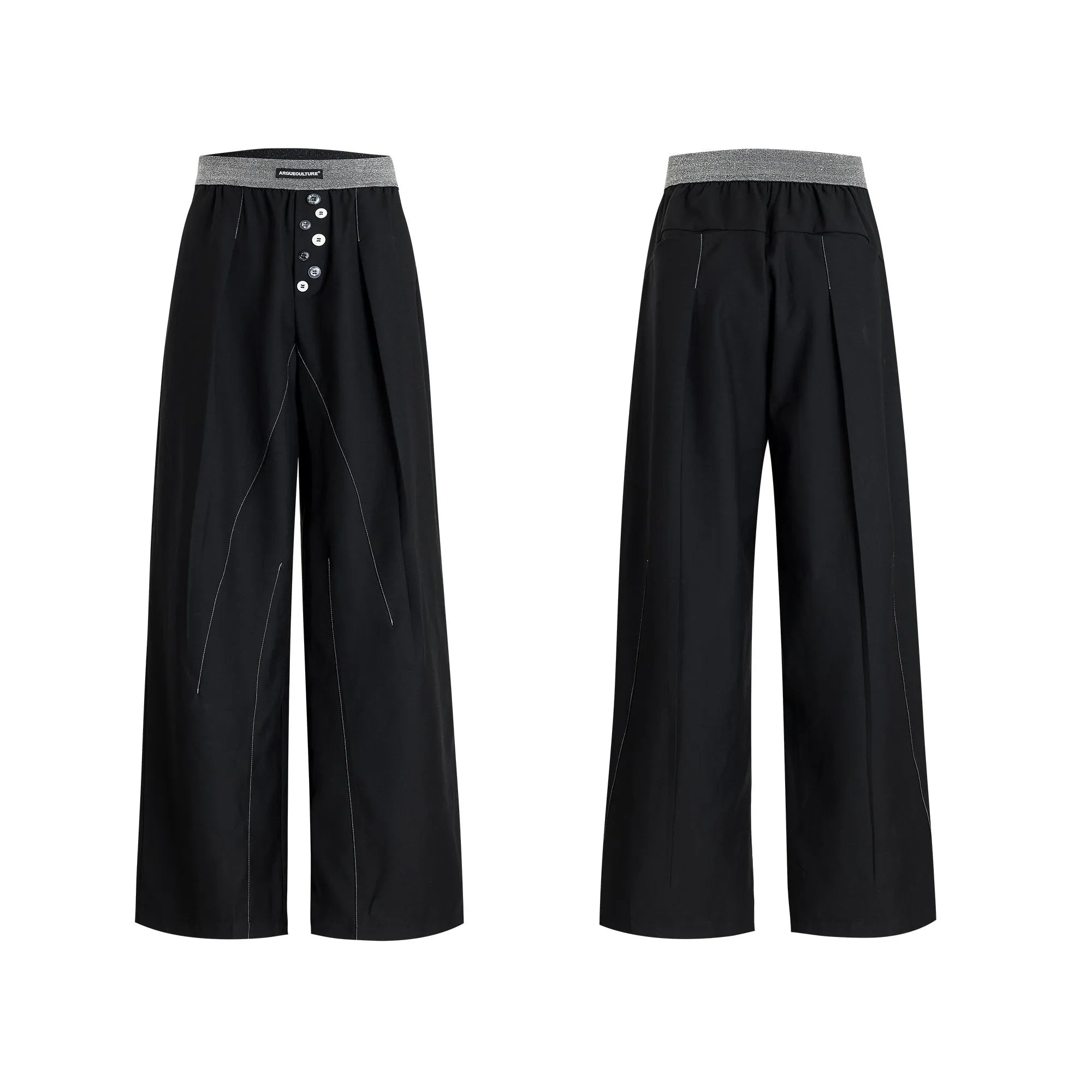 Straight-leg high-waisted casual trousers in grey with a button-open design line.