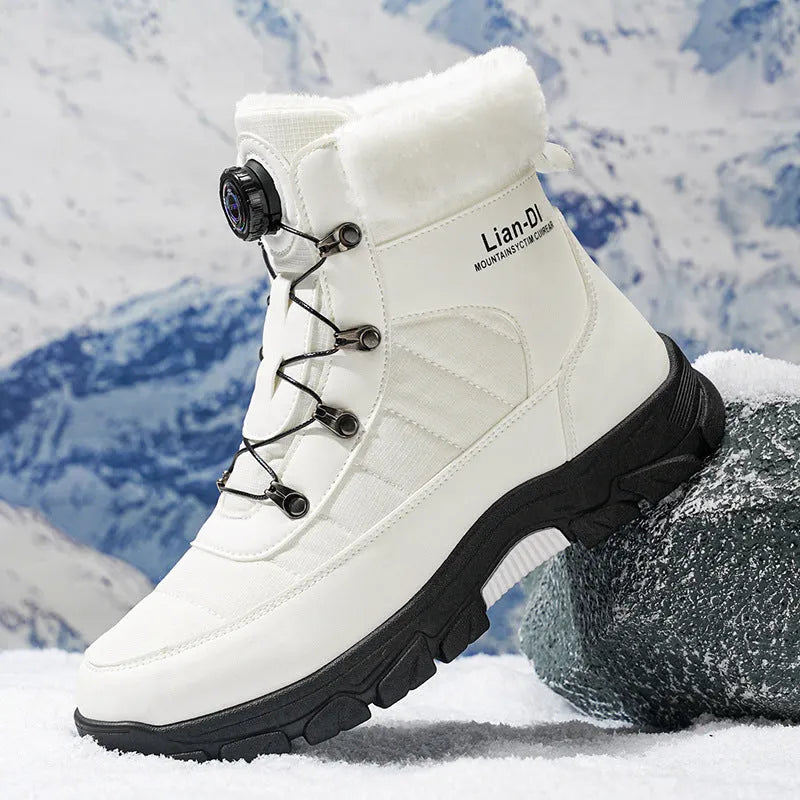 Men's fleece-lined thickened snow boots in solid colour with artificial PU upper and round toe