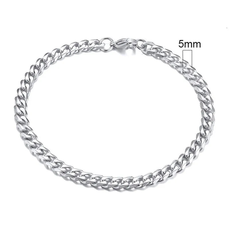Men's golden Cuban chain necklace metal electroplated geometric design 22cm length silver colour