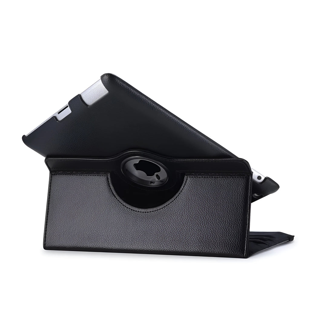 iPad rotating leather case in clam shell design with sleep function, compatible with iPad 2/3/4 and iPad mini models