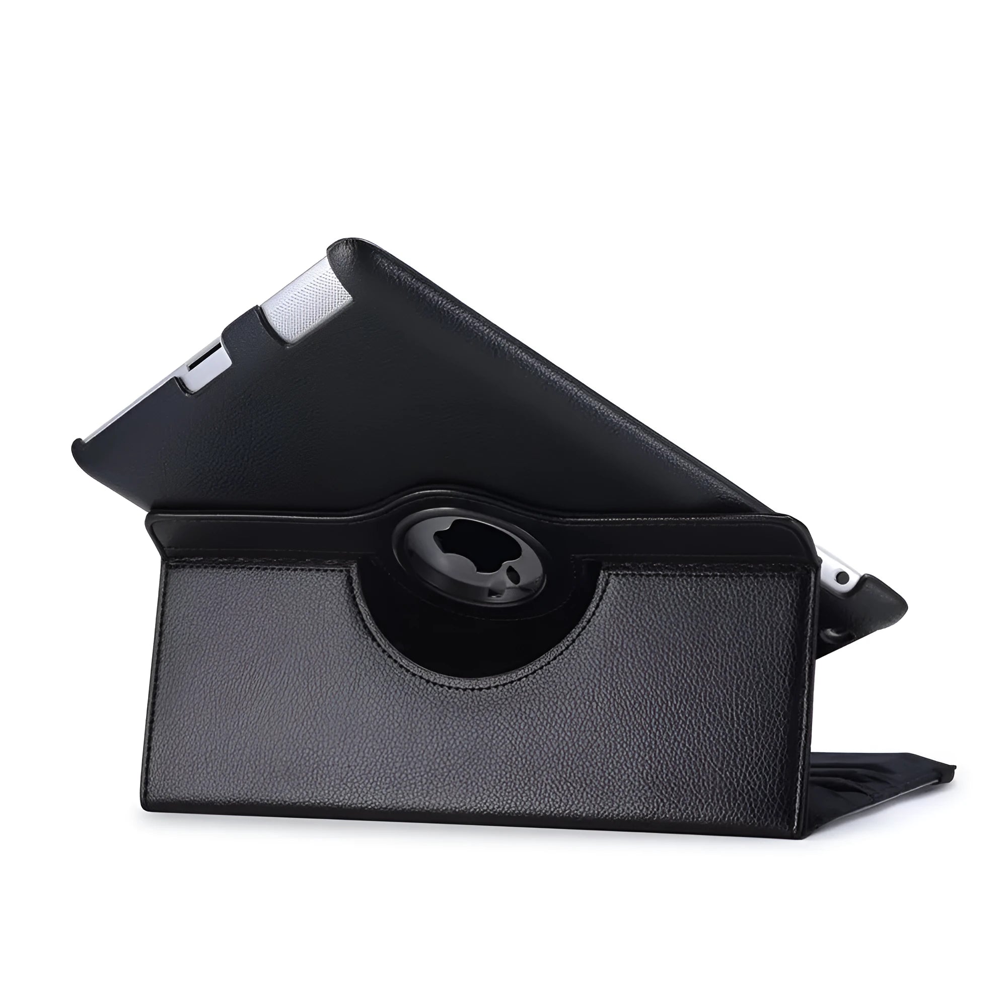 iPad rotating leather case in clam shell design with sleep function, compatible with iPad 2/3/4 and iPad mini models