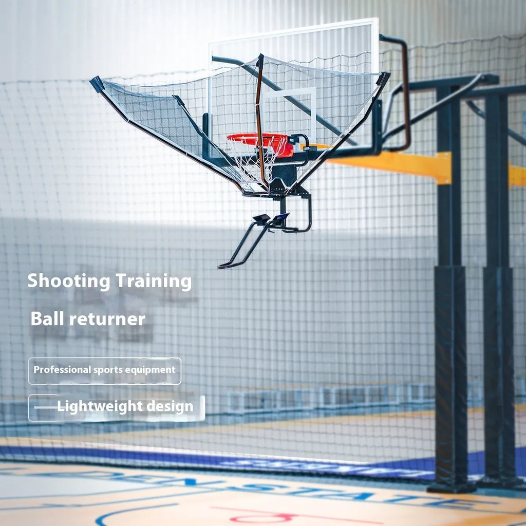 Portable basketball training return device with automatic pitching mechanism and cowhide leather construction