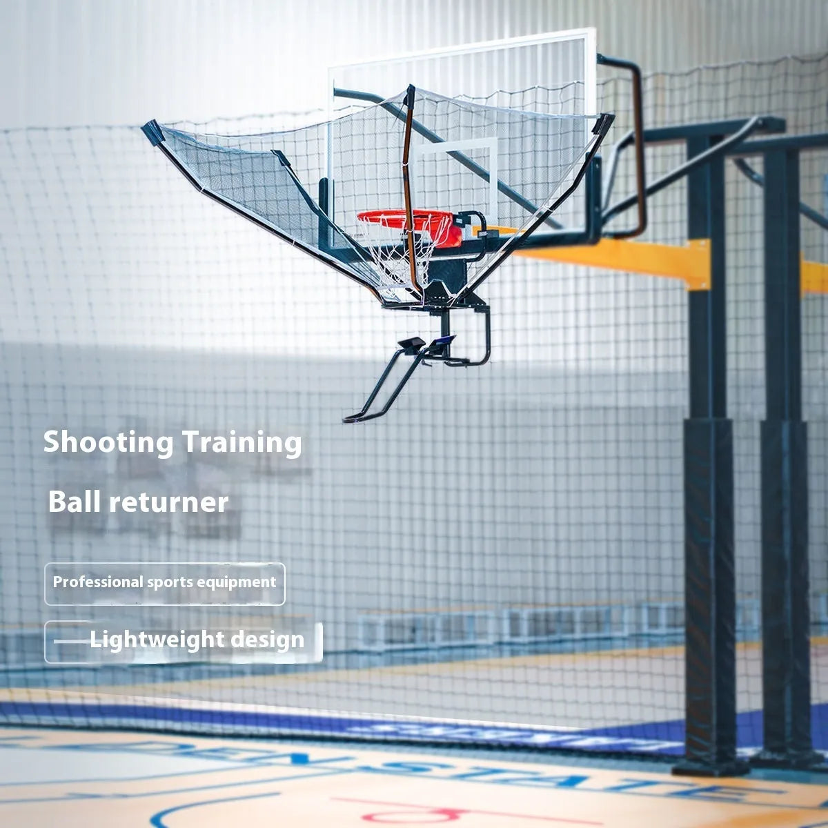 Portable basketball training return device with automatic pitching mechanism and cowhide leather construction