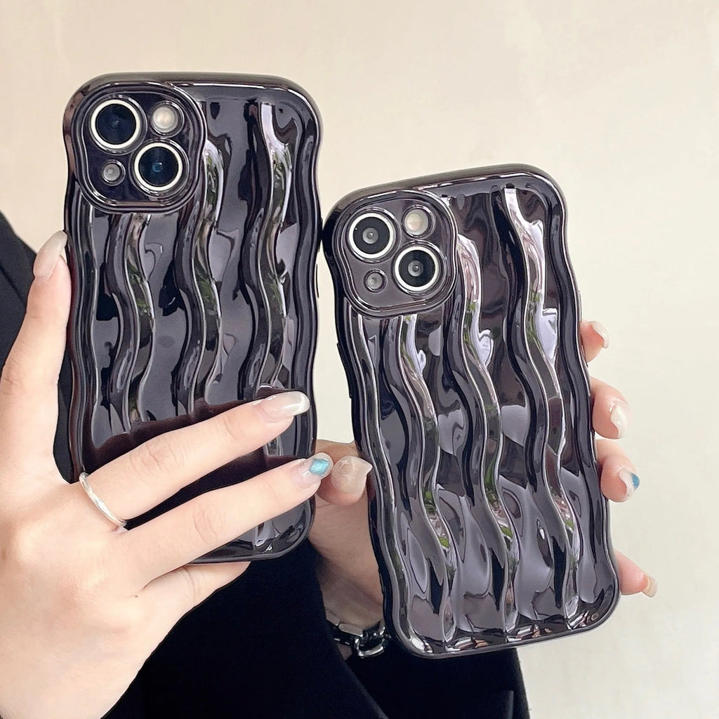 Electroplated water ripple iPhone case in silver with anti-fall TPU construction for iPhone 11-14 models.