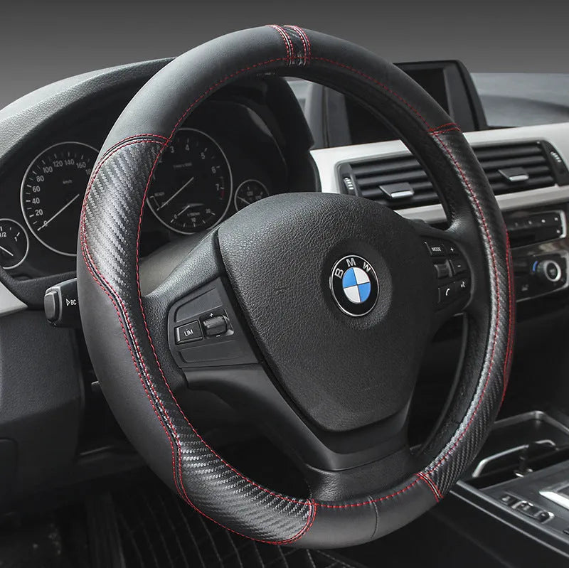 Four seasons leather car steering wheel cover 38cm black blue colour