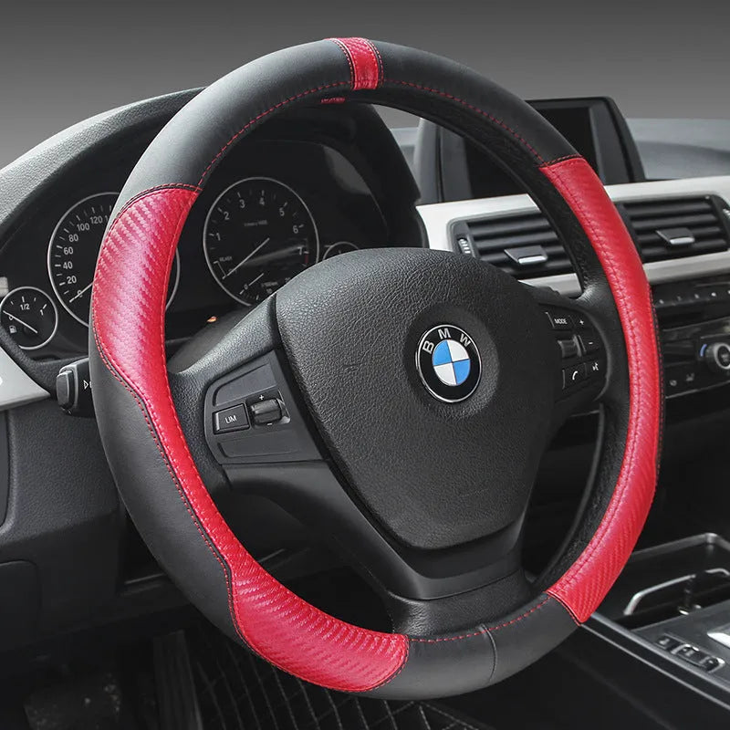 Four seasons leather car steering wheel cover 38cm black blue colour