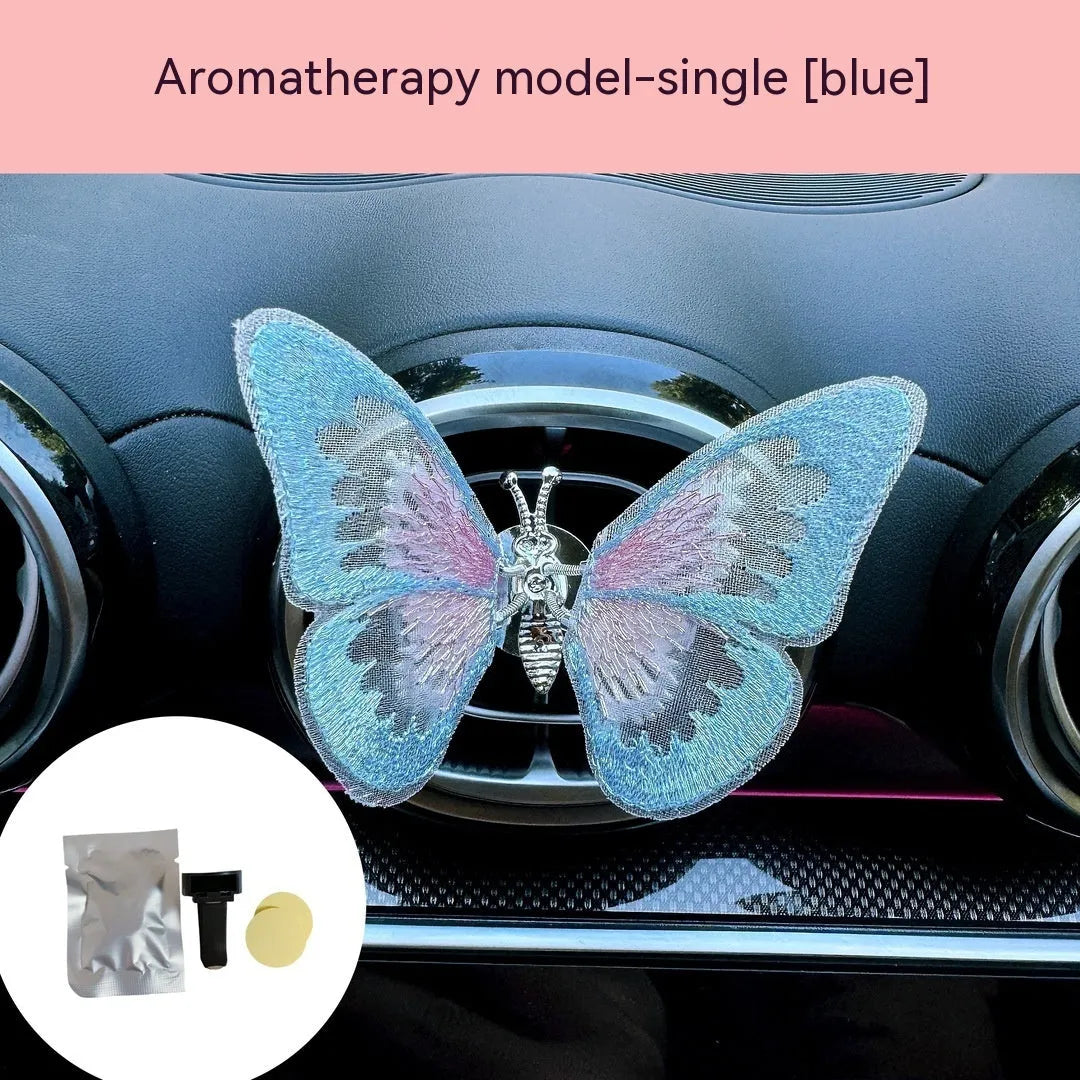 Embroidered butterfly fabric decoration for car air vent or dashboard in multiple colour options