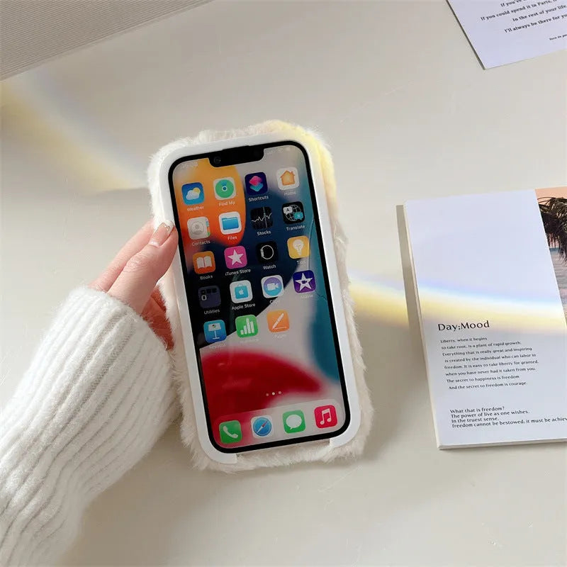 Three-pack soft shell TPU phone case with plush embroidery happy cat pattern for iPhone