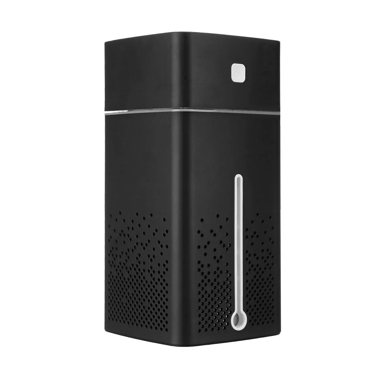 Black or white desktop humidifier with USB cable, 1000ml capacity, dimensions 103x103x218mm.