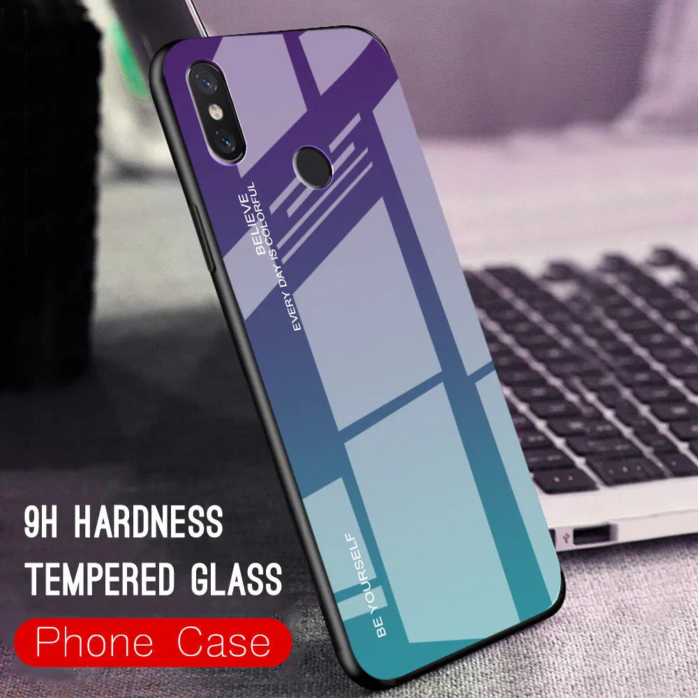 Slim gradient colour phone case with tempered glass back for Redmi smartphones