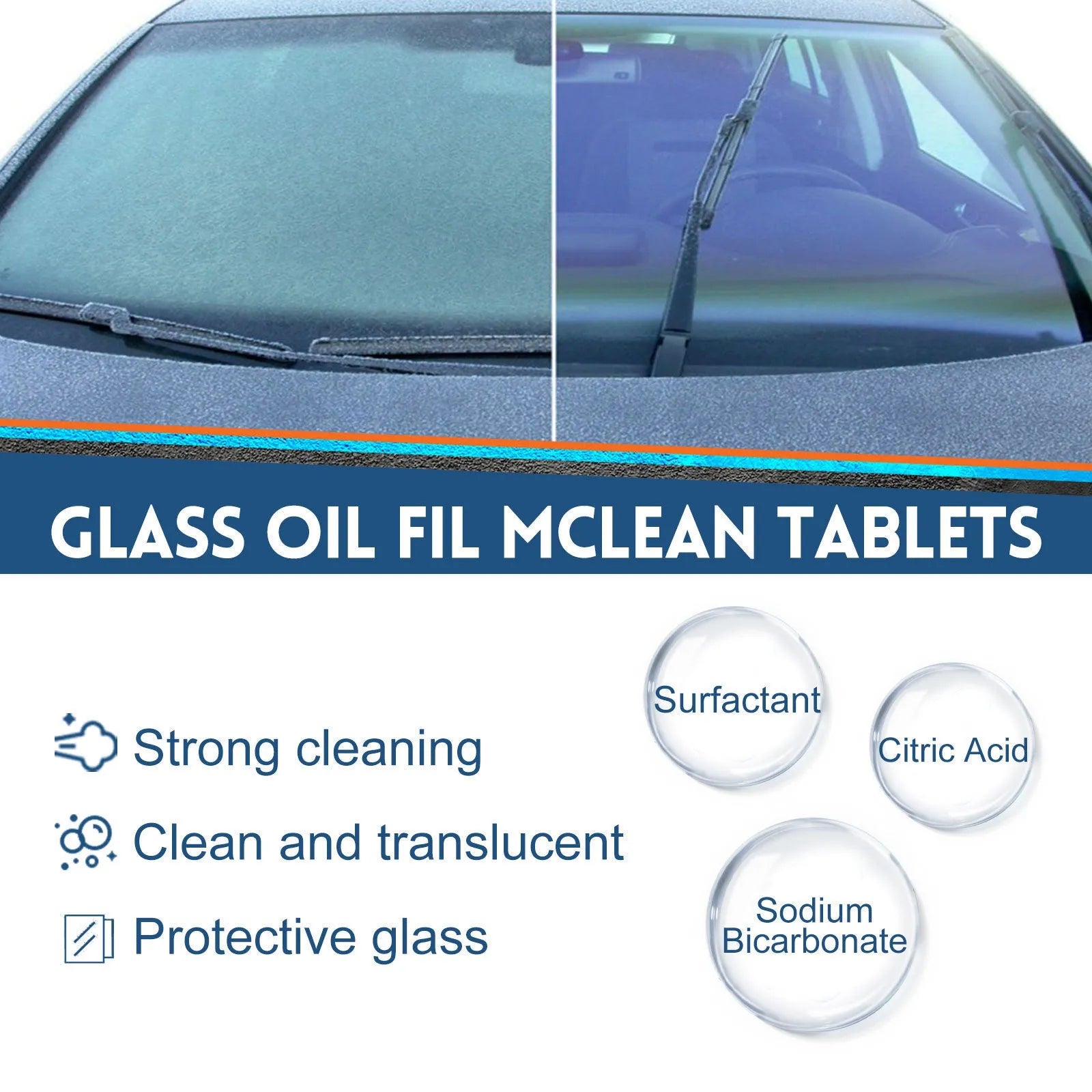 Box of 30 car oil-removing film cleaning effervescent tablets with concentrated cleaning plate formula