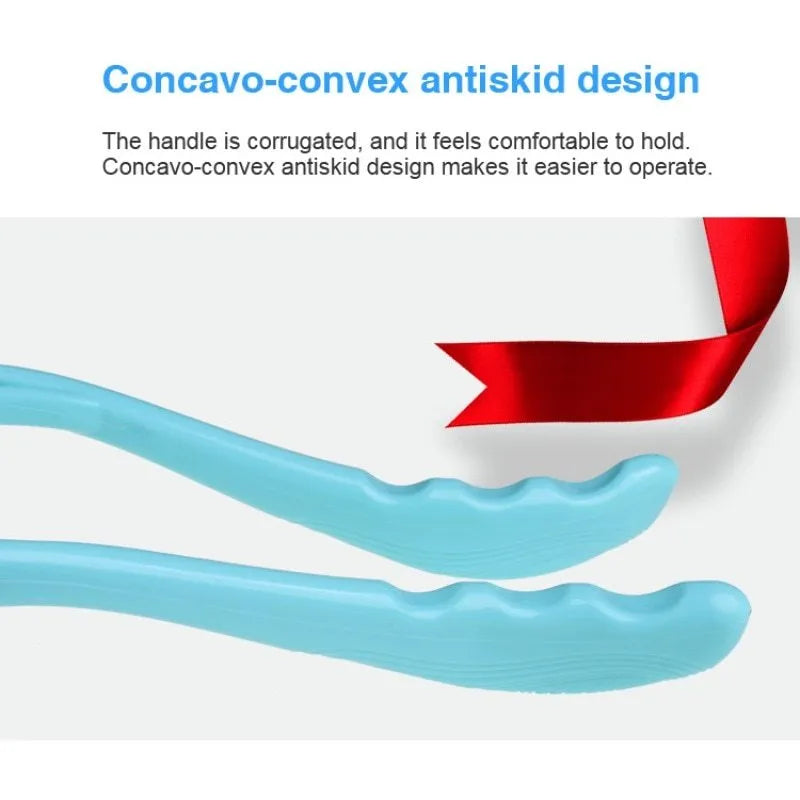 Blue plastic neck massager hand roller with adjustable stand and 3D floating massage points.