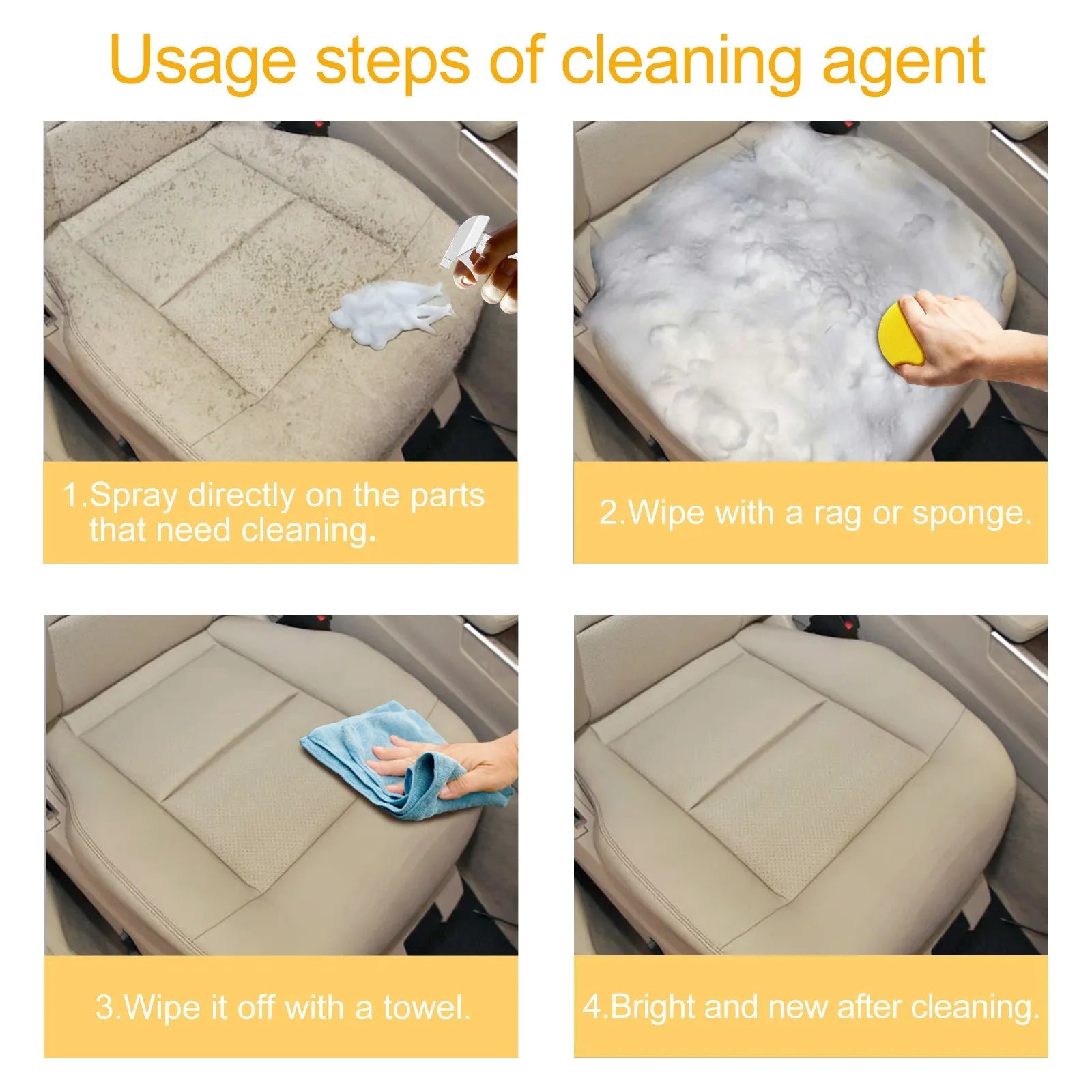 Car interior wash-free foamed cleaner 60ml with sponge in boxed packaging