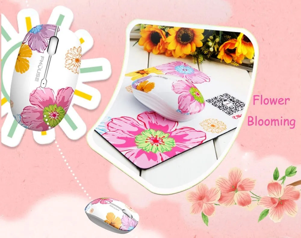 FMOUSE mini wireless mouse 1600DPI silent 2.4G with USB receiver in Bear, Birds, Butterfly or Flowers style