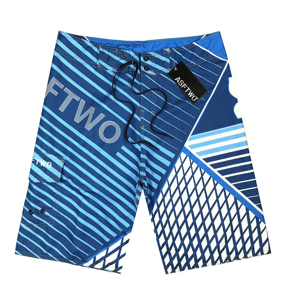 Men's quick-drying polyester fibre surf pants available in Blue, Green, and Red, sizes 30 to 38