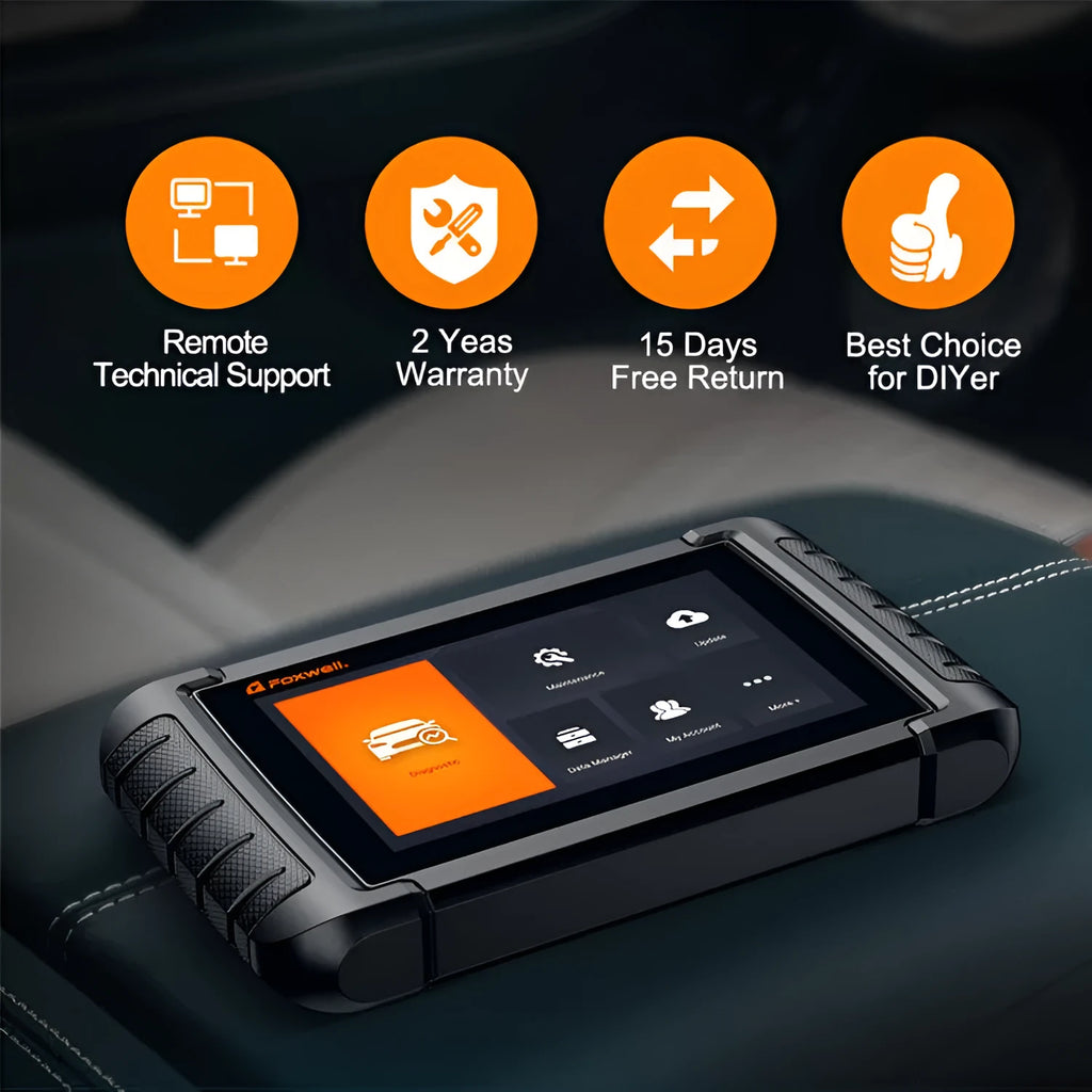NT809 automotive diagnostic scanner with cables, adapters, and user manual for full vehicle system detection