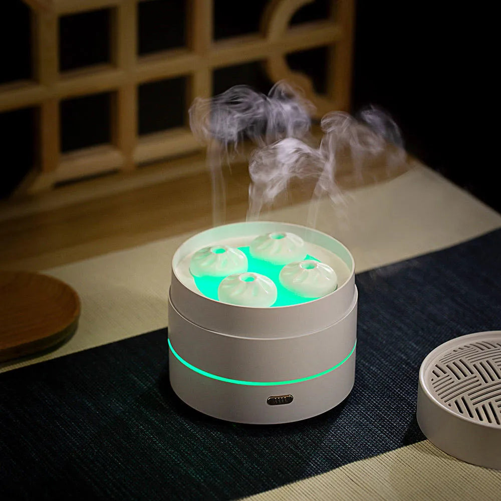 USB ultrasonic aroma diffuser 200ml coffee colour four spray nozzles LED night light on desk