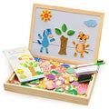 Wooden magnetic puzzle drawing board with animal and circus theme pieces for children