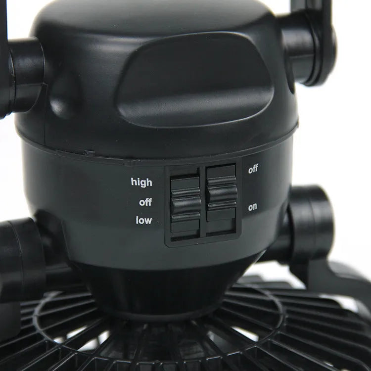 Black 18 LED camping fan light with ABS body, 167 x 184 mm, battery-powered dial switch unit