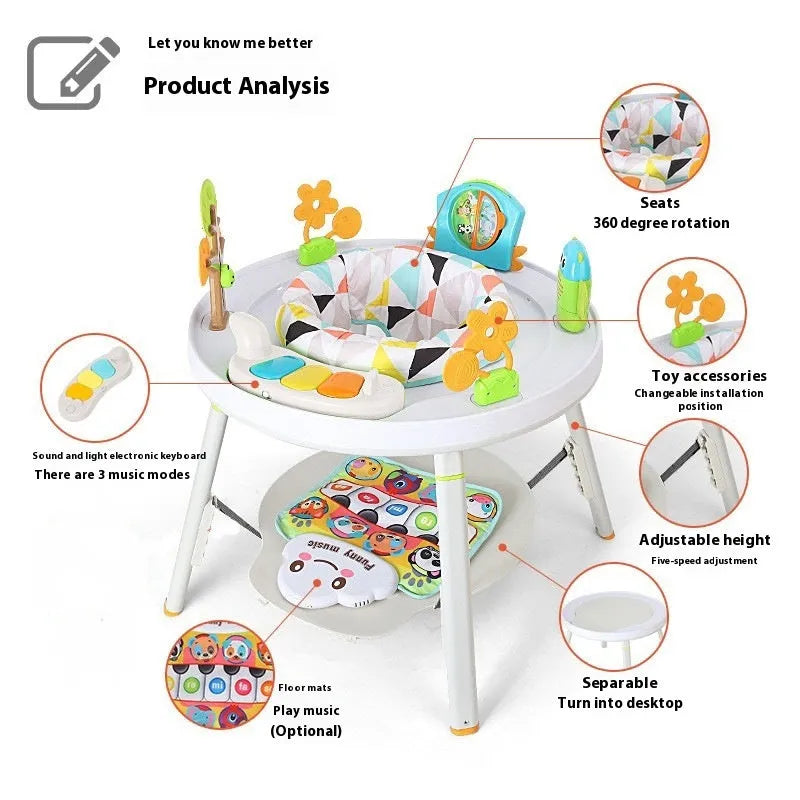 Baby jumping chair with three functions: bouncing, gymnastic rack, and developmental training stations