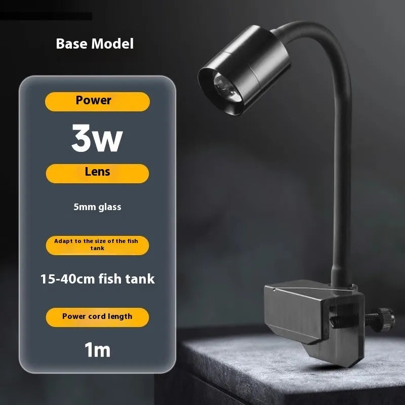 Mini LED aquarium light with clip-on mounting for small 15-40cm fish tanks