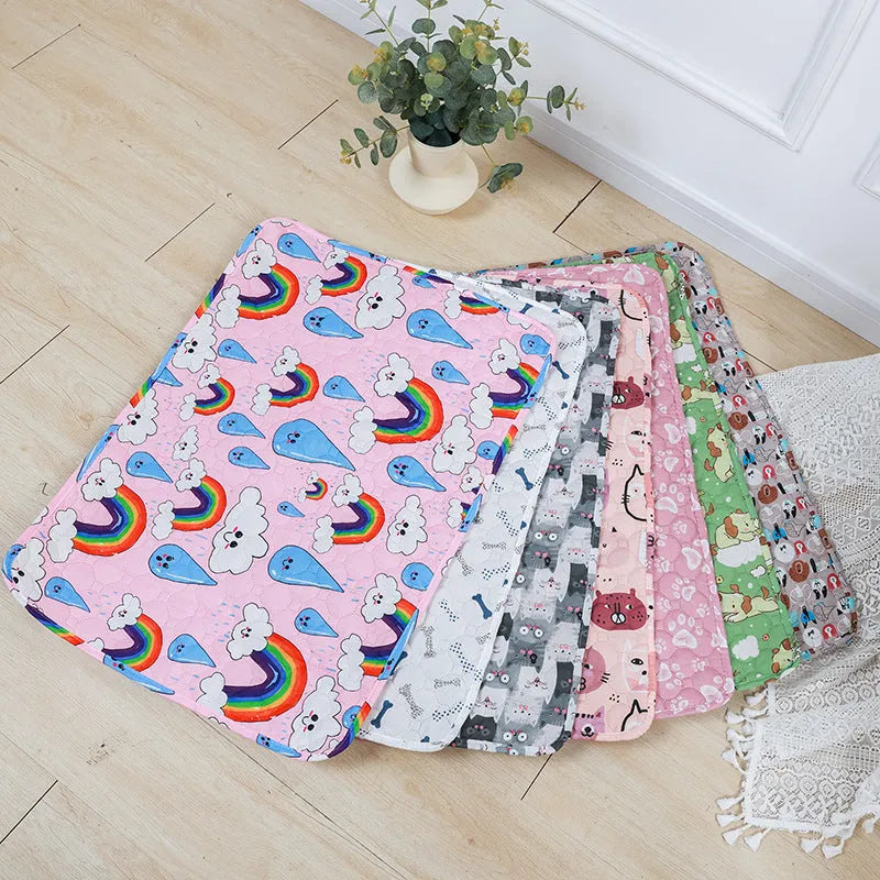 Reusable washable pet urine pad with colourful animal print and waterproof backing