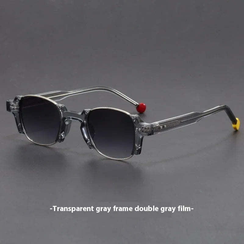 Retro square frame sunglasses in various colours including dark green and hawksbill blue.