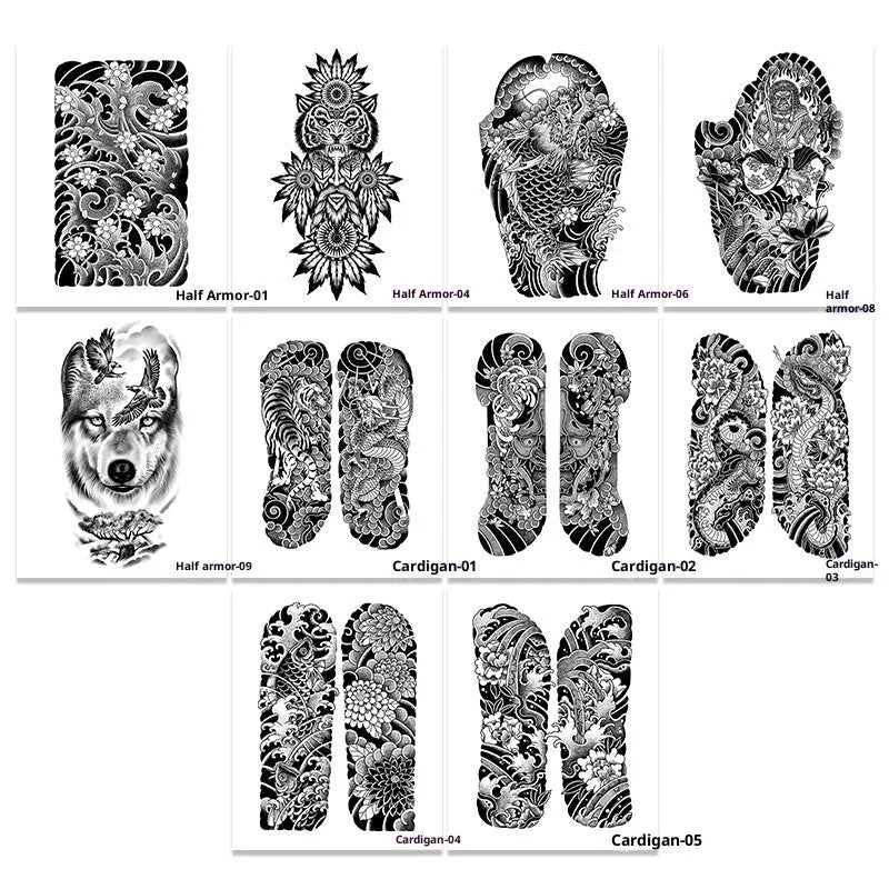 Half arm simulation tattoo sticker with Chinese style sleeve pattern, water transfer printing