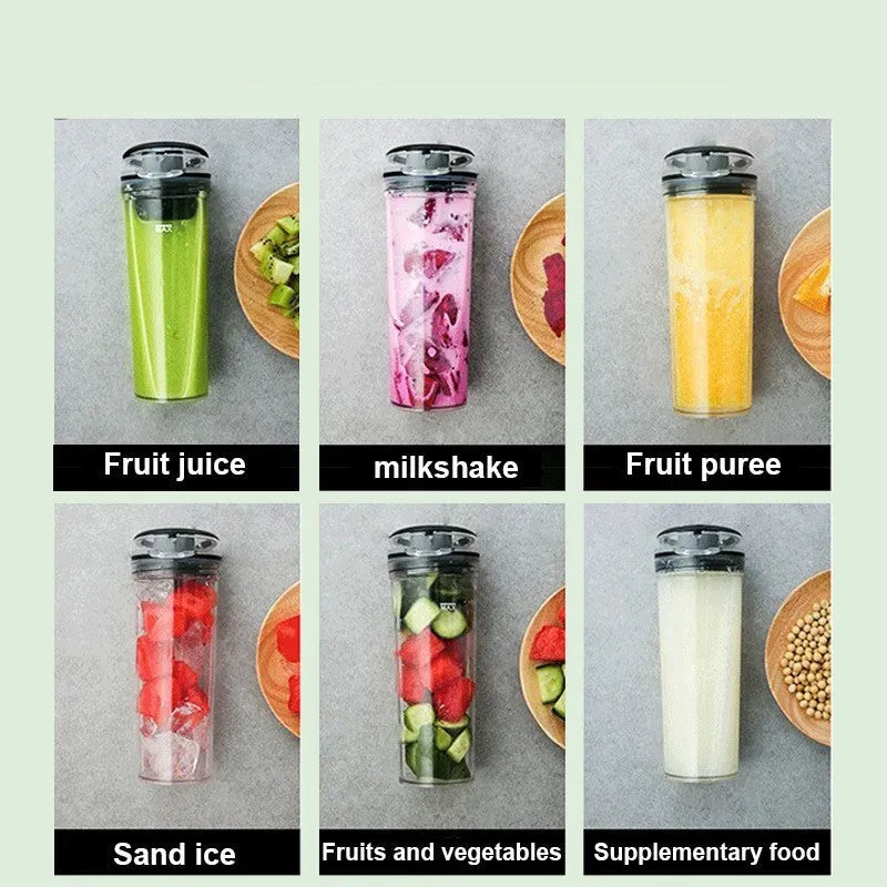 Portable 350ml electric juicer in green with 230W motor and PC food grade plastic liner