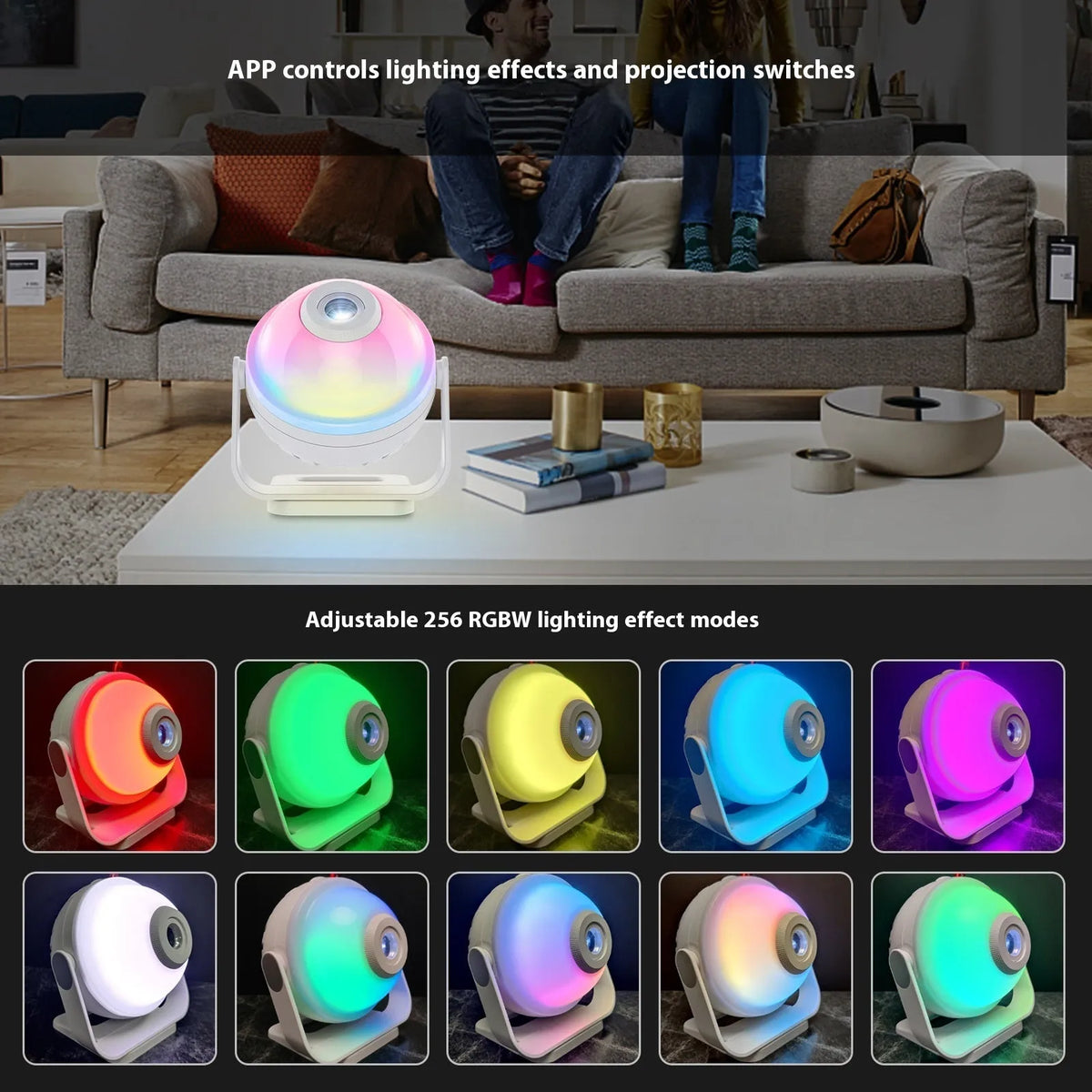 Galaxy starry sky projection lamp with planet modelling, 256-colour APP control, 125x122x110mm, socket powered