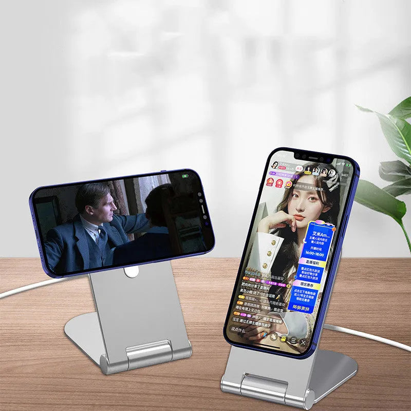 Silver vertical adjustable magnetic car bracket for iPhone 12 mounted on dashboard