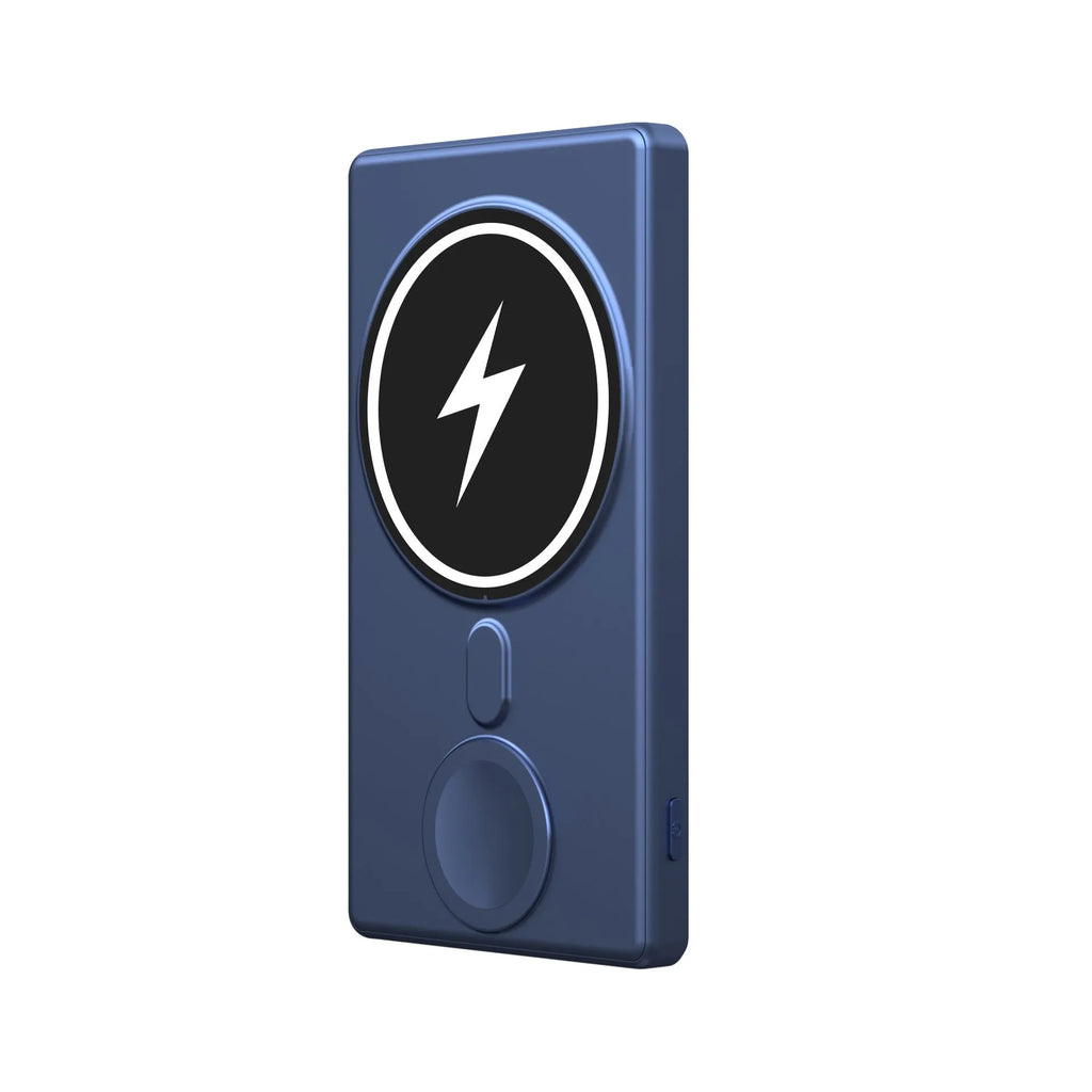 Black three-in-one magnetic wireless charging power bank with 5000mAh battery and aluminium shell