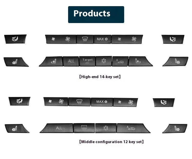 BMW air conditioning panel button set in 11, 12, or 14 keys for F10 F07 F02 F18 F15 F16 models, made of ABS PC.