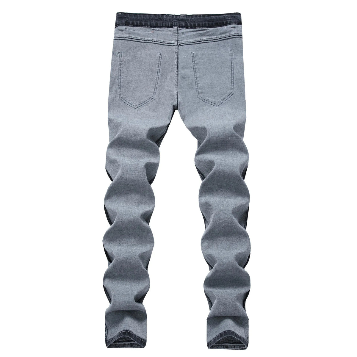 Men's grey slim fit straight leg jeans with mid waist and washed whiskers denim finish