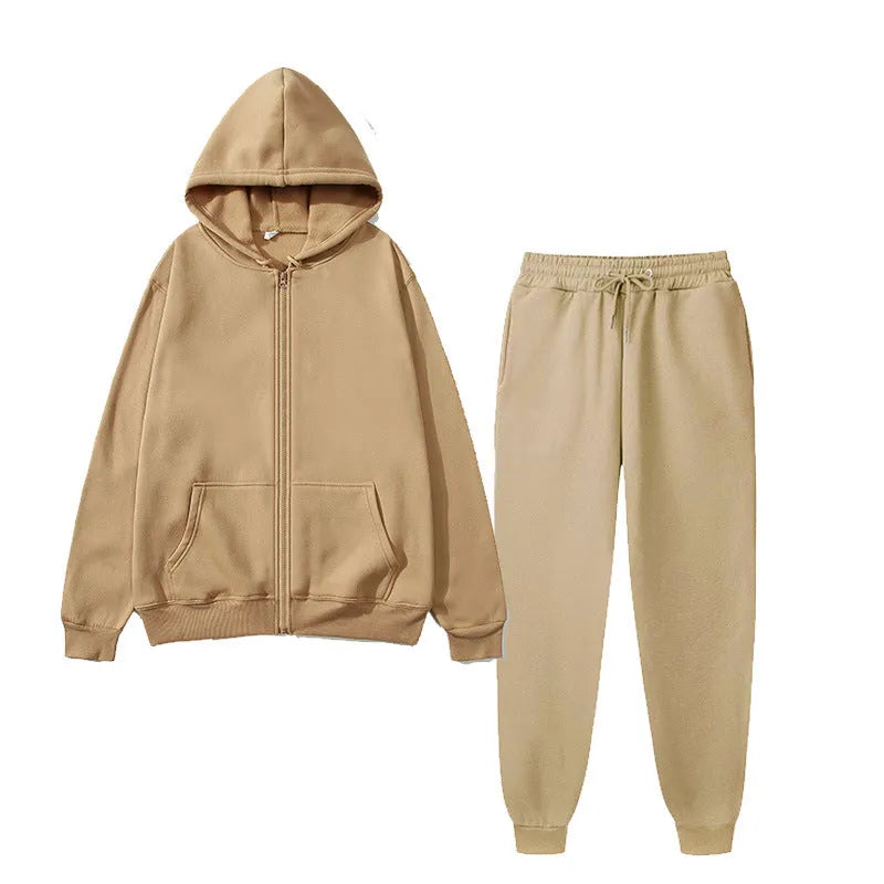 Men's sports fleece suit with long-sleeve jacket and trousers in solid colour polyester blend, sizes S to XXXL