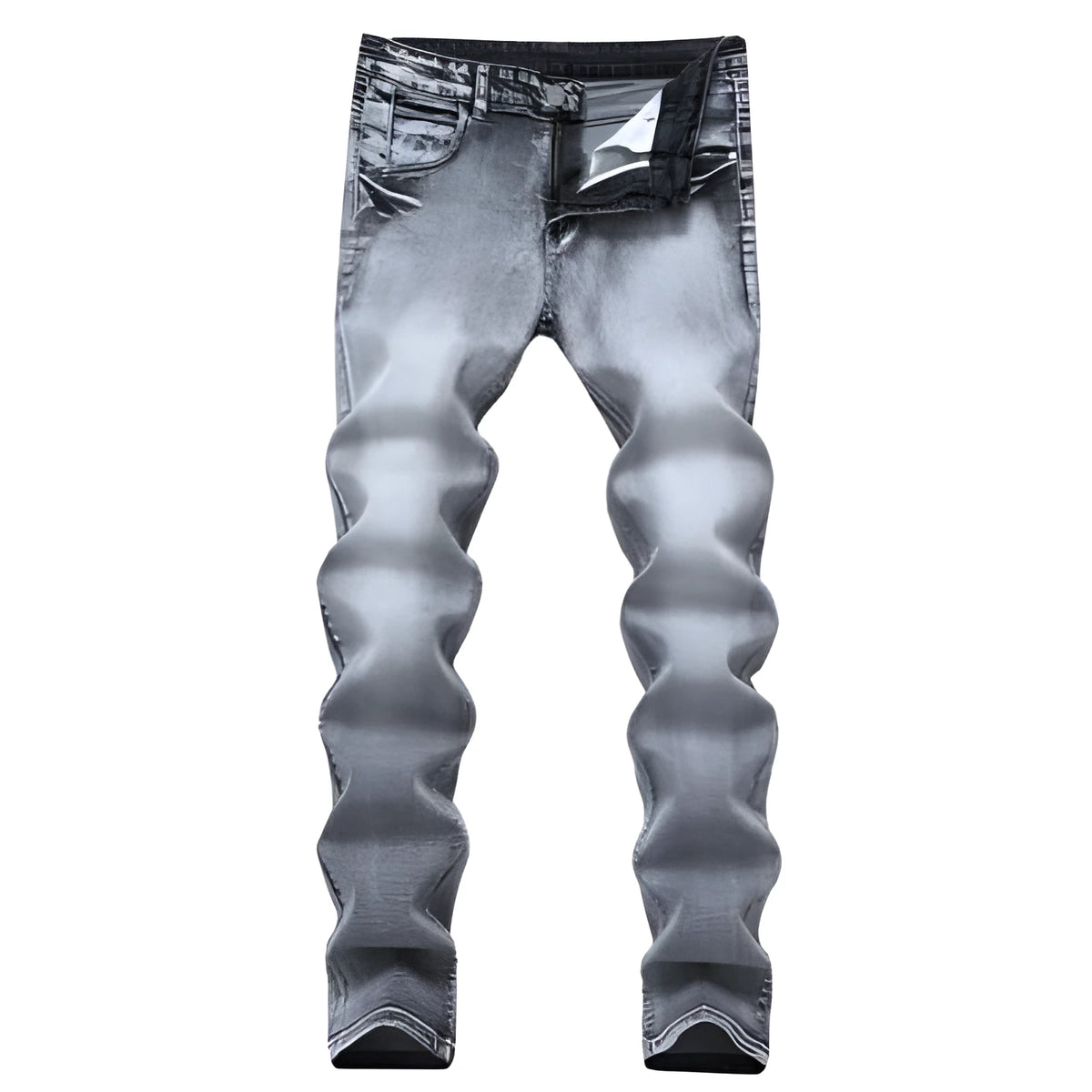 Men's grey slim fit straight leg jeans with mid waist and washed whiskers denim finish