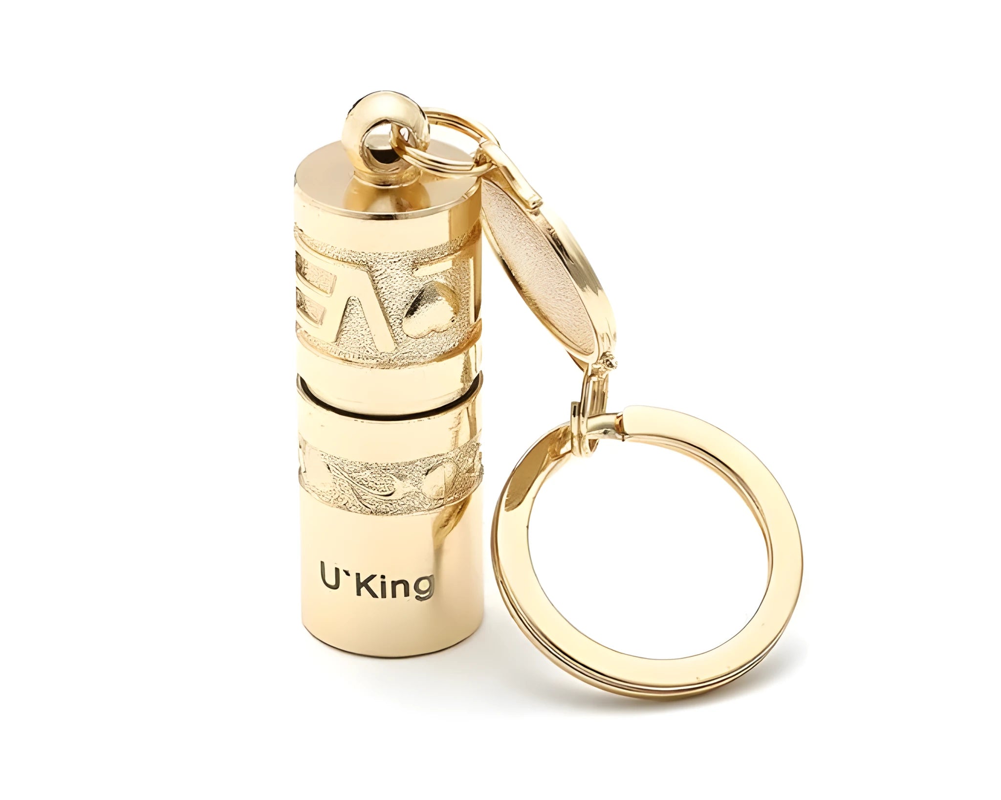 Gold-finish zinc alloy waterproof LED keychain torch with compact design for portable emergency lighting