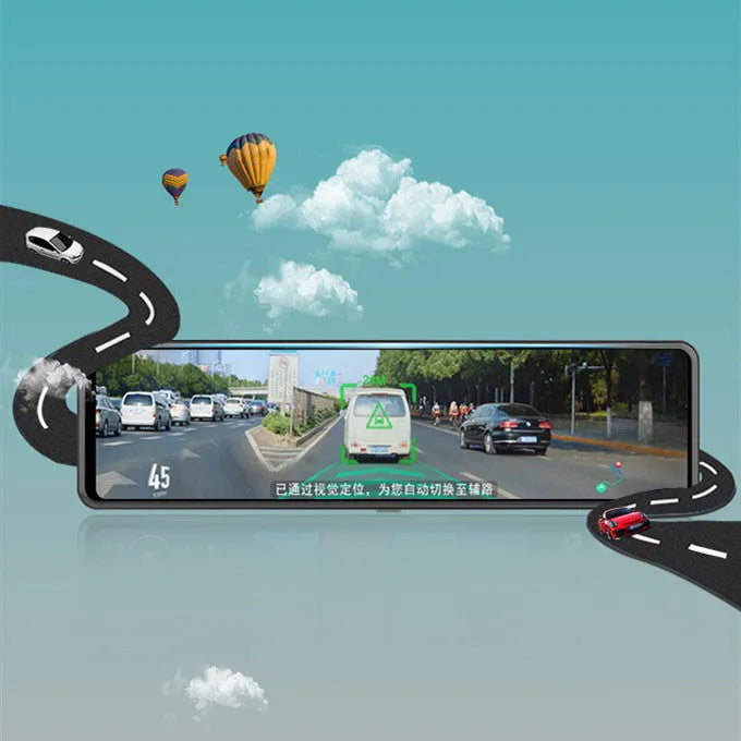 Black rearview mirror dash cam tachograph with wide-angle lens for front and rear recording