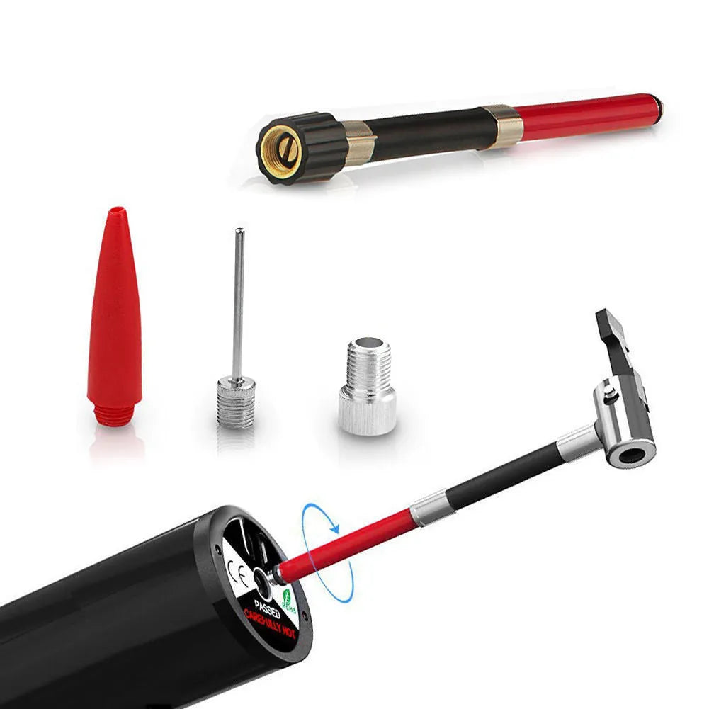 Digital display inflatable pump cylinder with stainless steel finish and hose attached