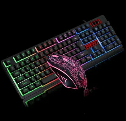 Wired USB keyboard and mouse set with backlit keys and matte black finish
