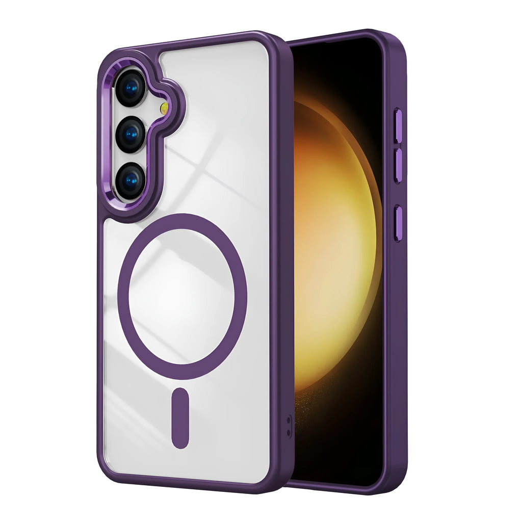 Samsung S24 magnetic TPU acrylic phone case with metal lens camera protection and drop-resistant build