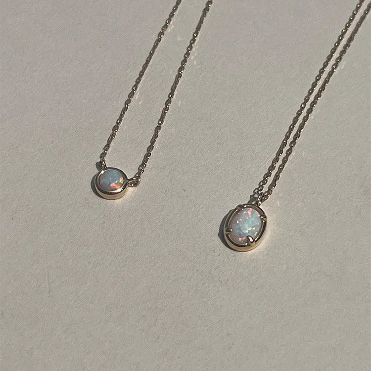 Geometric jelly opal pendant necklace in sterling silver with gold or white gold plating options