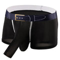 Men's solid colour Ice Silk boxer shorts on a mid waist, shown in blue colour option
