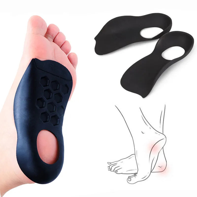 Varus correction arch support insoles in black, white and skin colour options